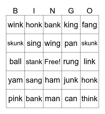 Glued sounds Bingo Card