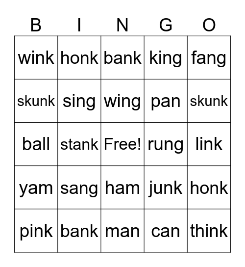 Glued sounds Bingo Card