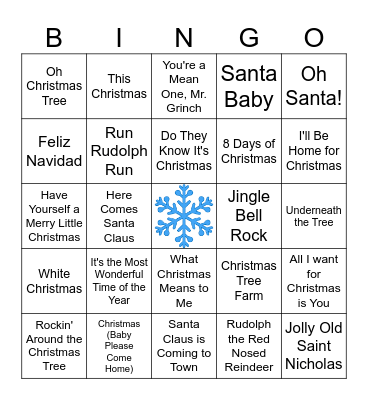 Holiday Music Bingo Card