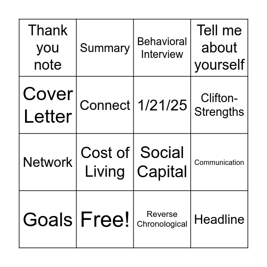 Professional Development Course Bingo Card