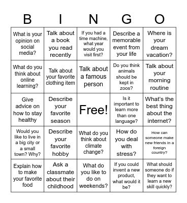 Language Bingo Card