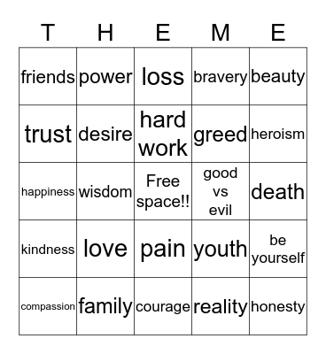 Theme Bingo Card