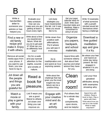 ACA Winter Break Challenge Bingo Card