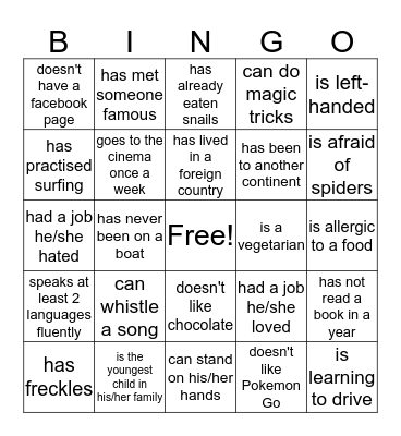Find someone who... Bingo Card