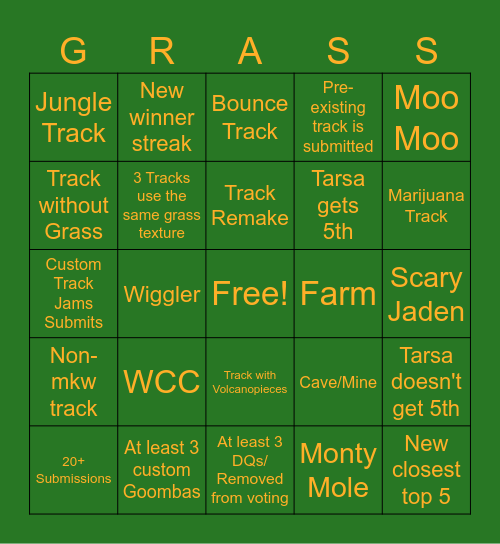 #grassjam79 bingo Card