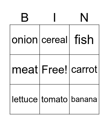 Food Bingo Card
