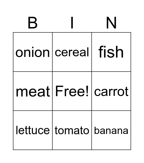 Food Bingo Card