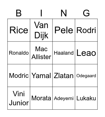 Soccer BIngo Card