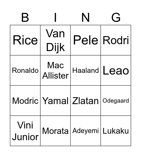 Soccer BIngo Card