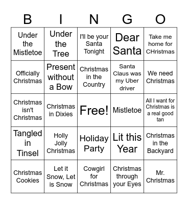 Country Christmas Bingo Card
