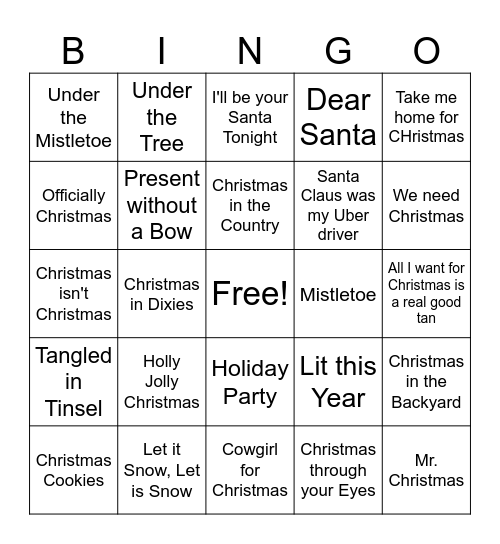 Country Christmas Bingo Card