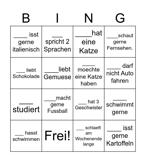 Deutschkurs Level 1 Bingo Card