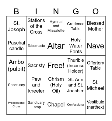 Catholic Church BINGO Card