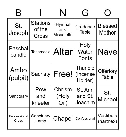 Catholic Church BINGO Card