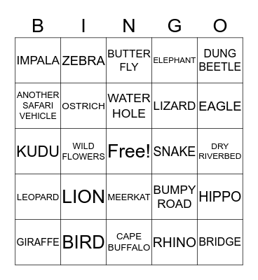 SAFARI BINGO Card