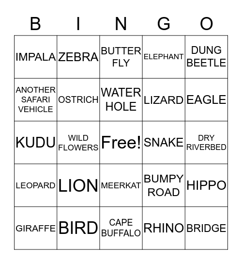 SAFARI BINGO Card