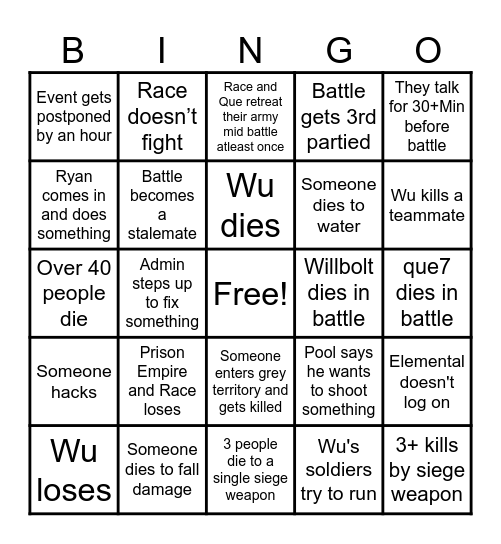 Prison Empire/Race vs Wu Bingo Card