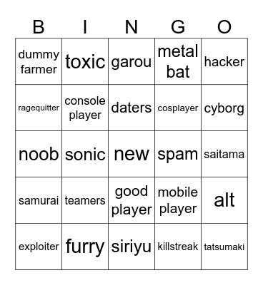 TSB  BINGOteamer Bingo Card