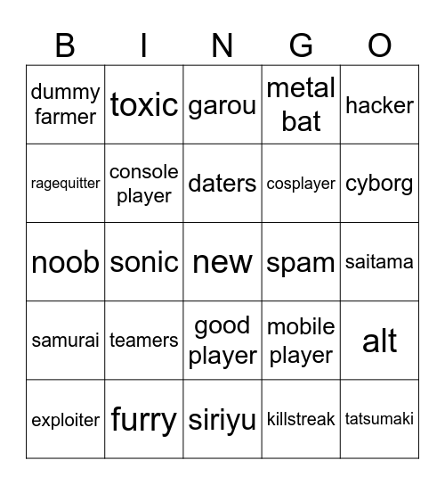 TSB  BINGOteamer Bingo Card