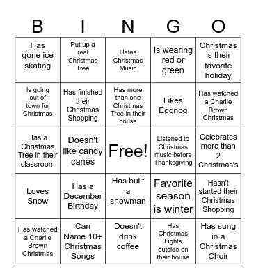 Christmas Bingo Card