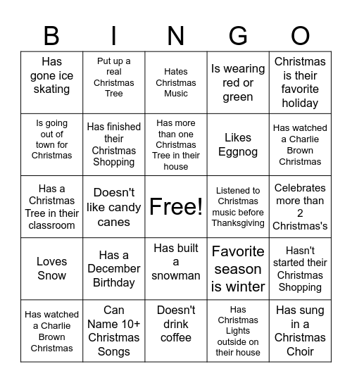 Christmas Bingo Card