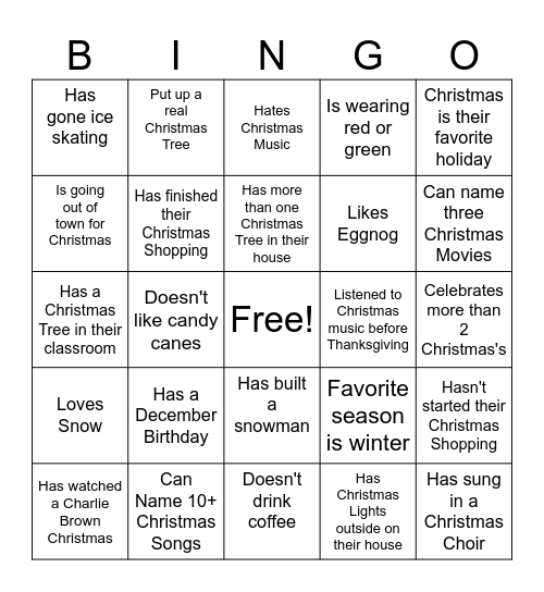 Christmas Bingo Card