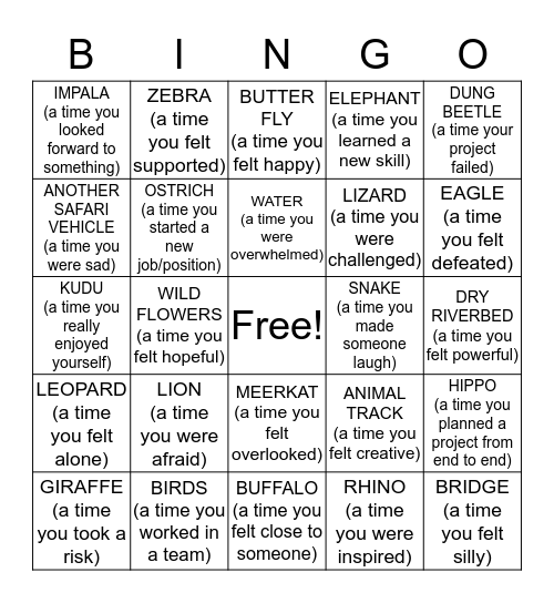 SAFARI BINGO Card