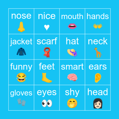 BODY PARTS, PERSONALITY, CLOTHES Bingo Card
