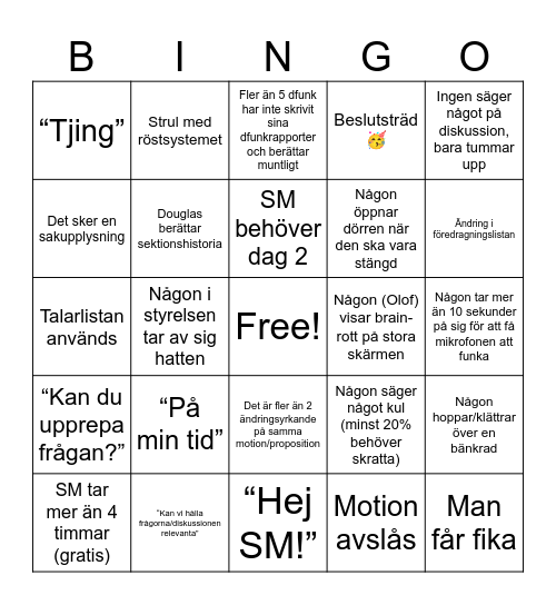 SM Bingo Card