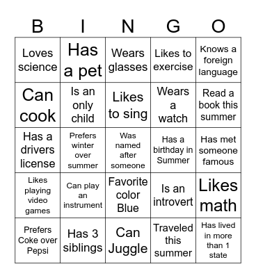 Human Scavenger Hunt! Bingo Card