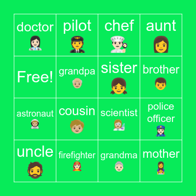 FAMILY, JOBS Bingo Card