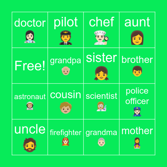 FAMILY, JOBS Bingo Card