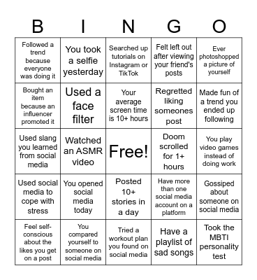 Influence of Media Bingo Card