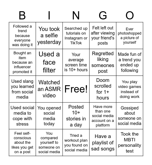 Influence of Media Bingo Card