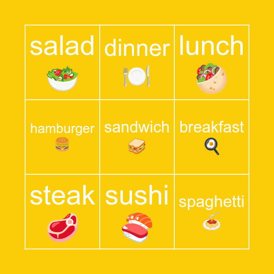FOOD Bingo Card
