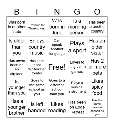 Human Bingo Card