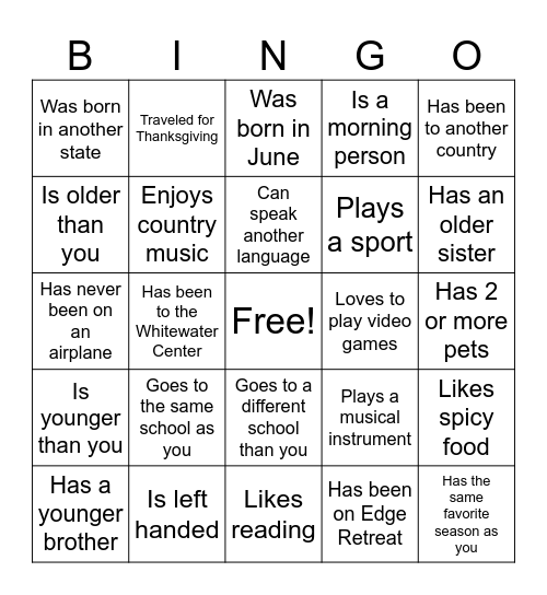 Human Bingo Card