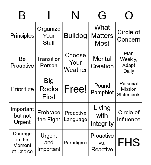 Personal Victory Bingo Card