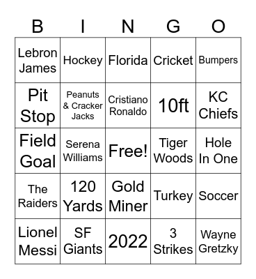 Sports Bingo Card