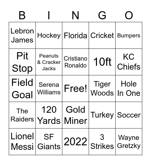 Sports Bingo Card