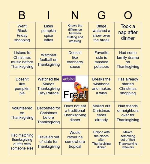 Thanksgiving BINGO Find Someone Who... Bingo Card