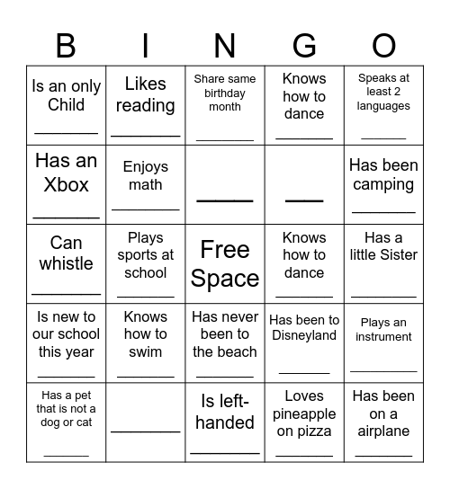 CLASS BINGO Card