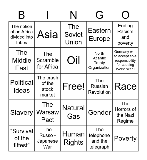 World Civilizations Bingo Card