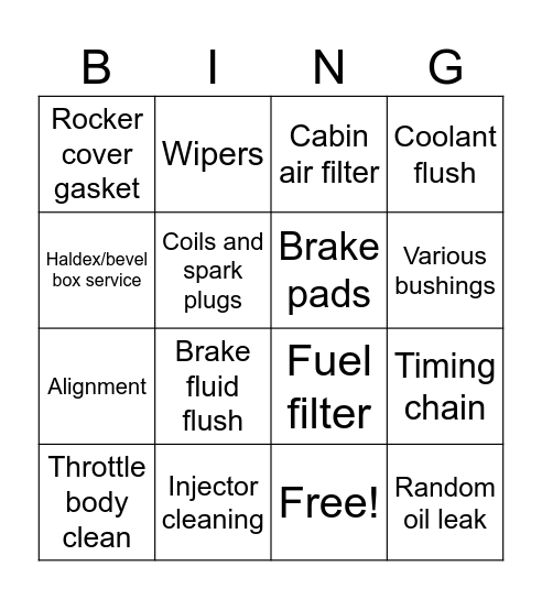 VW Upsell Bingo Card