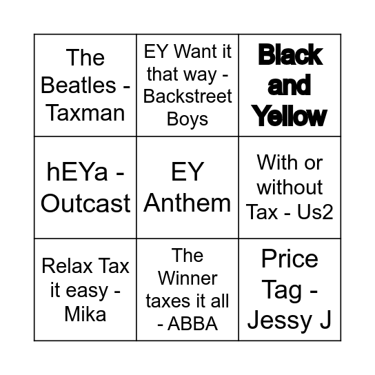 EY Great Taxby - Musical Bingo Card