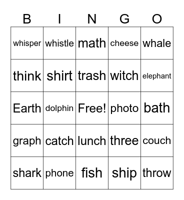 Digraphs Bingo Card