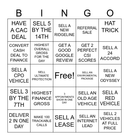 SMART HONDA BINGO Card