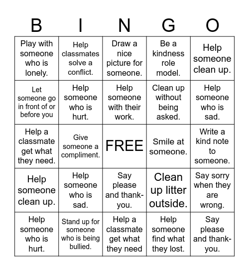 KINDNESS BINGO Card