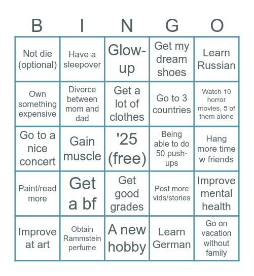 year of '25 goals Bingo Card