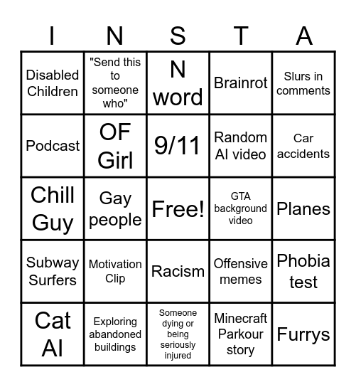 Instagram Reels Bingo Card